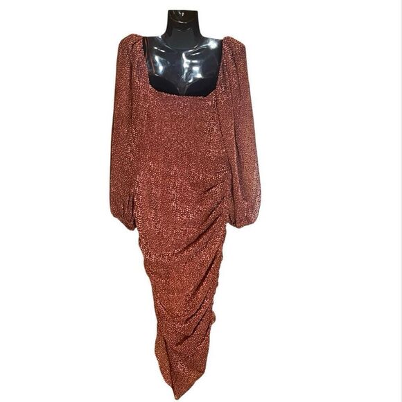 ASTR Athens Burnout‎ Cranberry Long Puff Sleeve Rushed Side Dress Sz S - Picture 2 of 8